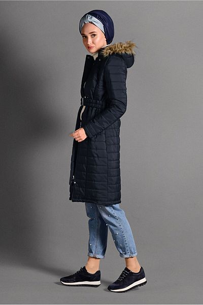 TRENDTESETTÜR Γυναικείο πουπουλένιο παλτό Navy Blue Hooded - 4502
