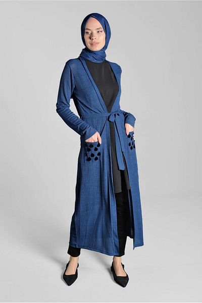 TRENDTESETTÜR Γυναικείο μπουφάν Navy Blue Indigo Sequin με ζώνη μέσης - 2053