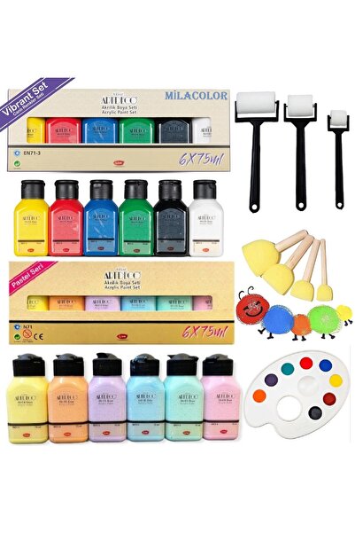 MİLACOLOR Artdeco Canlı ve Pastel Renkler 12x75ml Akrilik Boya Seti 3 lü Rulo...