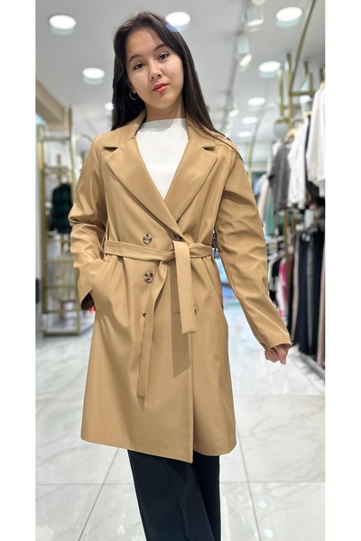 Minimoda Kids İçi astarlı cepli kız trençkot