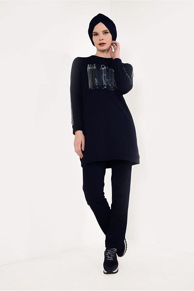 TRENDTESETTÜR Γυναικείο σετ αθλητικής φόρμας Navy Blue Stone μπροστά 5238