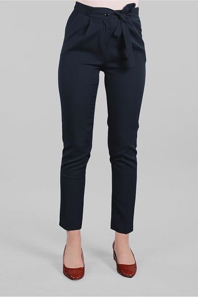 TRENDTESETTÜR Women's Navy Blue Pocket Carrot Trousers 4002