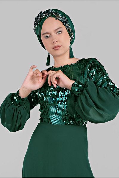 TRENDTESETTÜR Rochie de seară balon cu mâneci cu paiete, verde (R.EMIRAL) pentru femei 63393