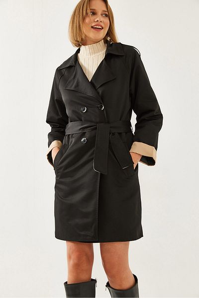 Bianco Lucci Women's Sleeve Garni Detaillierter Trenchcoat mit Gürtel 2447 60261004