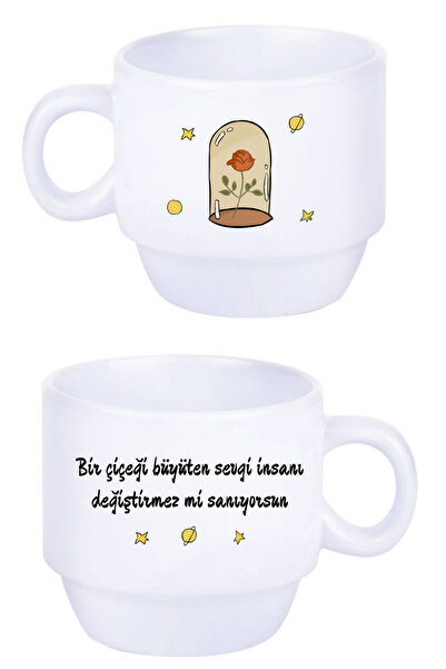 Witchy Co Küçük Prens Temalı Yazılı, Standlı 4'lü Fincan Seti,  Hediyelik Fin...