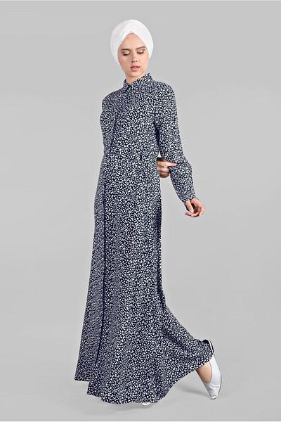 TRENDTESETTÜR Γυναικείο φόρεμα με μπλέ Navy με κρυφό κουμπί Leopard 4224