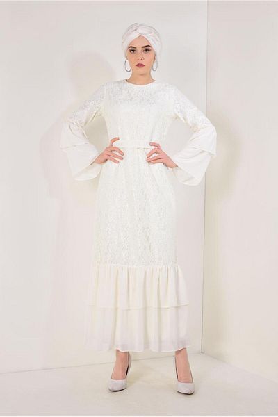 TRENDTESETTÜR Evening Dress with Flywheel Sleeves and Lace Detail - t 73706