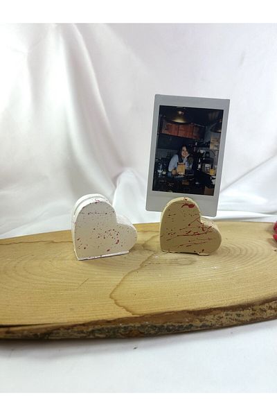 Melouro Pearl Cashmere Heart Set of 2 Photo and Card Holder, Note Holder, Note Holder Wedding Name Holder Set
