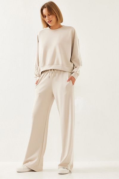 Bianco Lucci Women's Stripe Modal Fabric Bottom Top Suit 60351238