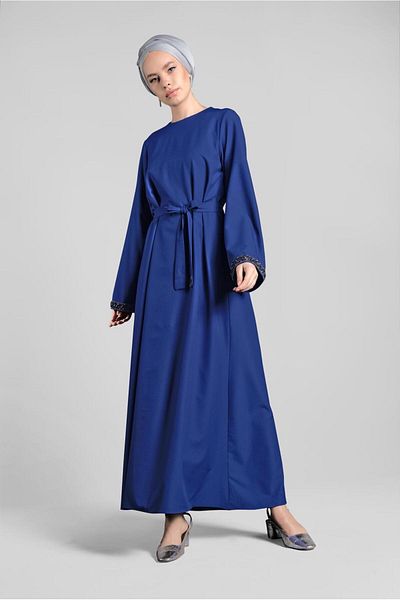 TRENDTESETTÜR Γυναικείο φόρεμα Navy Blue (SAKS) με λεπτομέρεια από βαμβακερό φόρεμα 6323