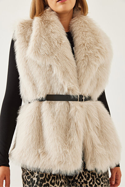 Bianco Lucci Kadın Kürklü Kemerli Yelek 6804 60351242