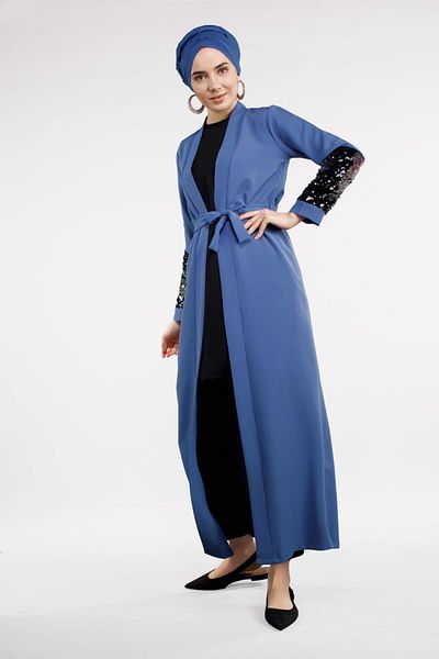 TRENDTESETTÜR Γυναικείο μπουφάν με λουράκι Navy Blue (INDIGO) με παγιέτες 4033