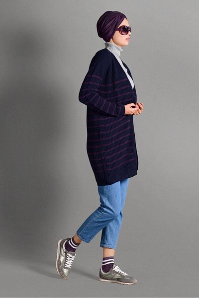 TRENDTESETTÜR Γυναικεία Πλεκτά Ζακέτα Navy Blue ριγέ 5819