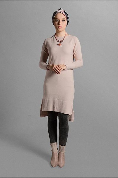 TRENDTESETTÜR Women's Powder Slit Detailed Knitwear Tunic 60815