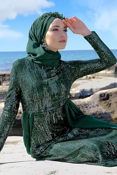 TRENDTESETTÜR Rochie de seară pentru femei cu aspect de pelerină verde - 0858