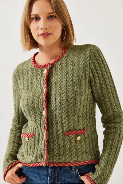 Bianco Lucci Women's Hair Braided Pocket Knitwear Cardigan 241083 60251984