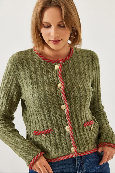 Bianco Lucci Women's Hair Braided Pocket Knitwear Cardigan 241083 60251984