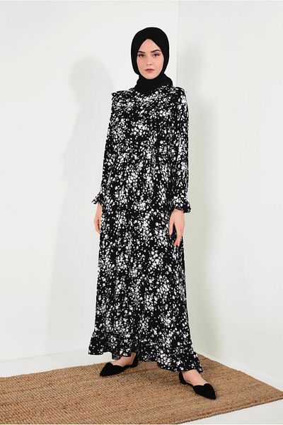 TRENDTESETTÜR Γυναικείο φόρεμα με μαύρο floral σχέδιο - T 8226