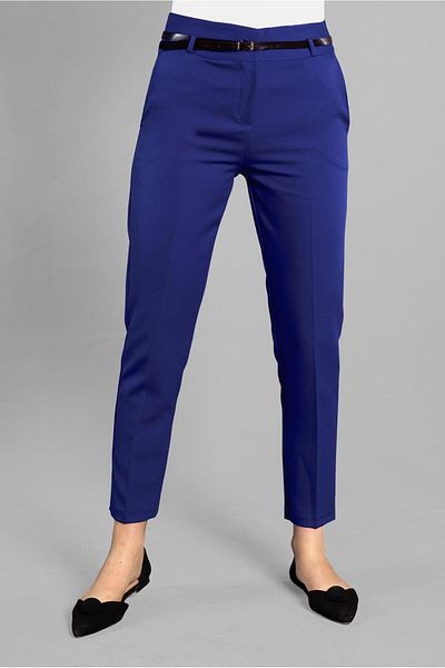 TRENDTESETTÜR Women's Navy Blue (SAKS) Mid-Waist Carrot Trousers 6002