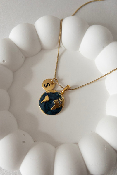 Karflake İnce Zarif Çelik Zincir ile Mineli Dünya ve Plaka Harfli Kadın Çelik...