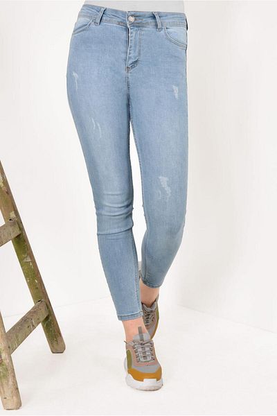 TRENDTESETTÜR Women's Navy Blue (NDIGO) Skinny Leg Trousers with Pockets and Grinding 2834