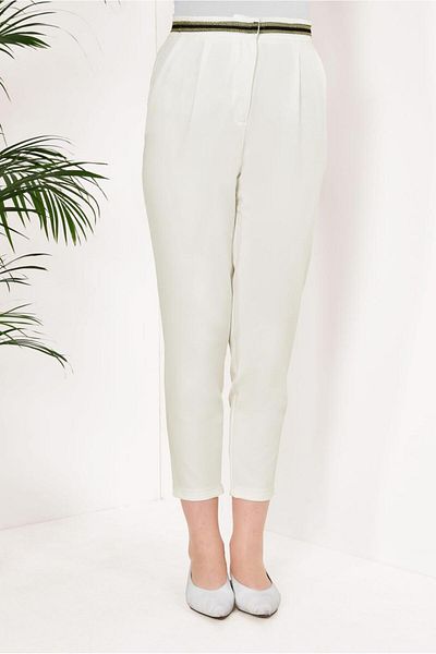 TRENDTESETTÜR Women's Ecru High Waist Stripe Detailed Trousers 0005
