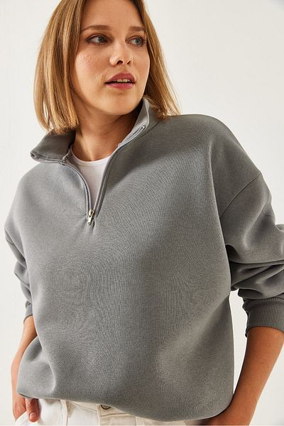 Bianco Lucci Γυναικείο φούτερ oversize με φερμουάρ 60351254