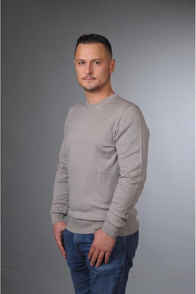 YMA TRİKO Мъжки пуловер с кръгло деколте от основен памучен трикотаж