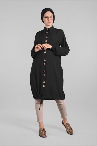 TRENDTESETTÜR Women's Black Lace-Up Tunic - Button, Skirt 3915