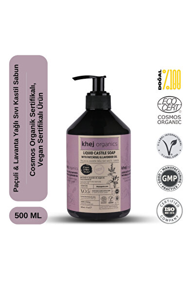 Khej Organics No.5 Organik Vegan Paçuli Ve Lavanta Yağlı Sıvı Kastil Sabun Ku...