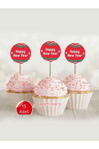 parti pera La mulți ani scris Tort Cupcake Ornament pentru scobitoare 15 buc
