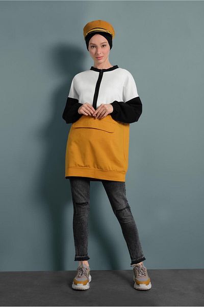 TRENDTESETTÜR Women's Orange (MUSTARD) Zippered Tracksuit Tunic 737