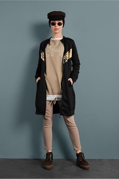 TRENDTESETTÜR Γυναικείο μπεζ χρωματιστό τουνίκ με λεπτομέρεια κειμένου 237