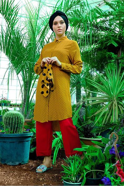 TRENDTESETTÜR Women's Orange (MUSTARD) Polka Dot Tunic 9314