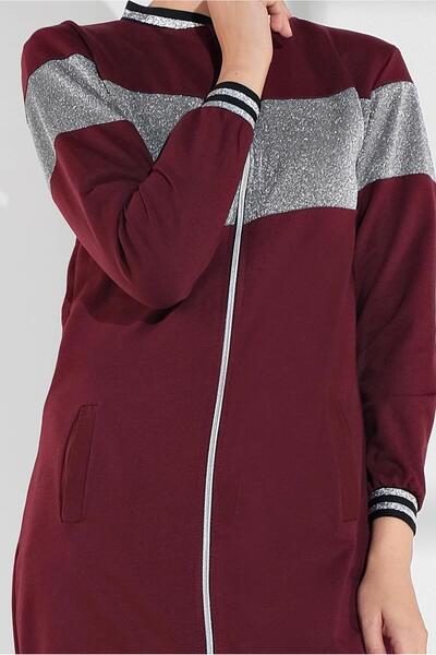 TRENDTESETTÜR Claret Red Lurex Zippered Women's Jacket - 9202