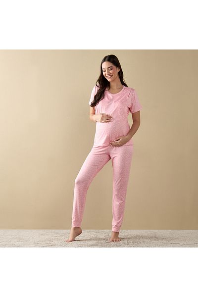 FAV All-Over Floral Print Nursing T-shirt and Pyjama Set