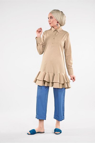 TRENDTESETTÜR Women's Brown (CAMEL) Skirt Tip Flounce Tunic 8470