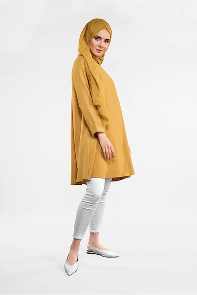 TRENDTESETTÜR Women's Orange (MUSTARD) Oval Cut Basic Tunic 99091