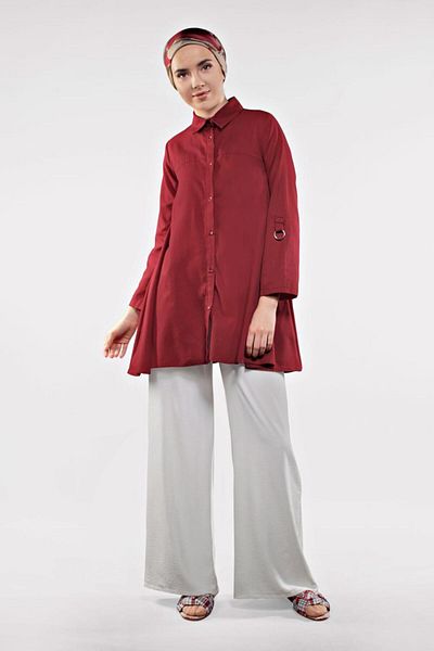 TRENDTESETTÜR Women's Red Cotton Flywheel Tunic - Model 1003