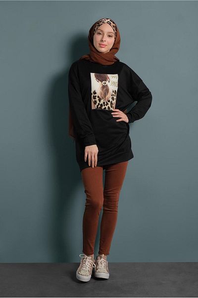 TRENDTESETTÜR Women's Black Printed Tracksuit Tunic 167
