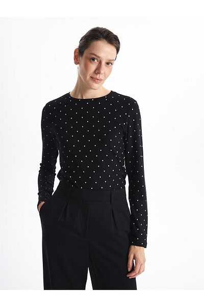 LC Waikiki Tricou cu buline cu decolteu rotund cu imprimeu clasic LCWAIKIKI pentru femei