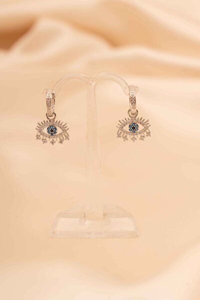 eva silvera 925 Ayar Gümüş Sallantılı Göz Küpe Nazar Boncuklu Küpe Mavi Zirkon Taşlı Küpe