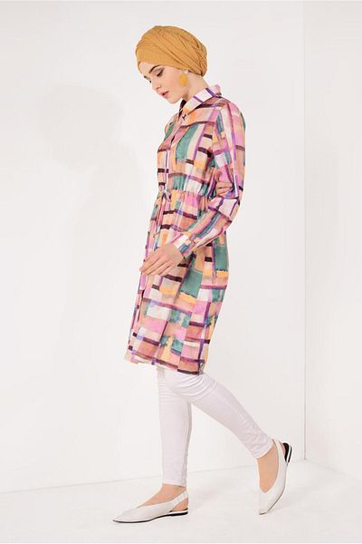 TRENDTESETTÜR Women &Apos; S Tunic in Fuchsia - Gathered Waist, Buttoned Front t 600492