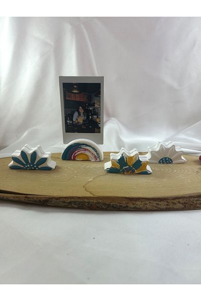 Melouro Space Blue Yellow Daisy and Rainbow - Set of 3 Photo and Card Holder, Name Holder with Notes