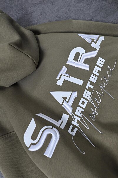 Slatra Чоловічий хакі Chaos Team вишитий капюшон oversize світшот