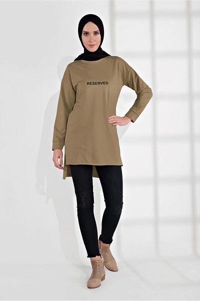 TRENDTESETTÜR Women's Brown (S.BROWN) Cotton Text Printed Tunic 2300