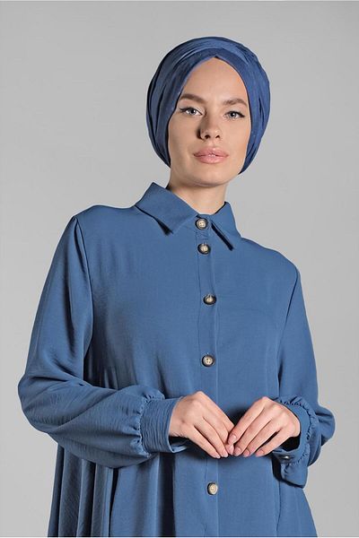 TRENDTESETTÜR Women's Navy Blue (NDIGO) Wide Tunic with Flounced Hem 07881