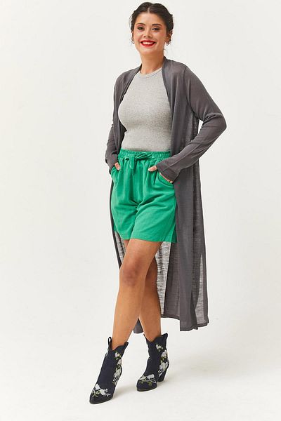 Ebsumu Anthracite Knitwear Women's Cardigan - Thin and Long Design