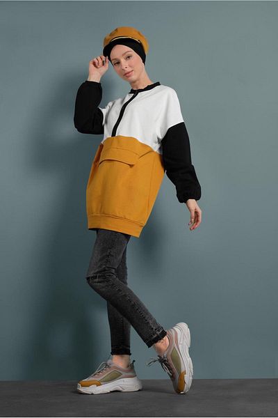 TRENDTESETTÜR Women's Orange (MUSTARD) Zippered Tracksuit Tunic 737