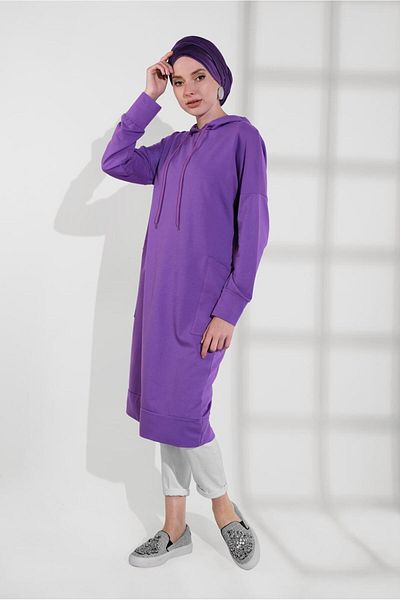 TRENDTESETTÜR Women's Purple Cotton Long Tunic 9822